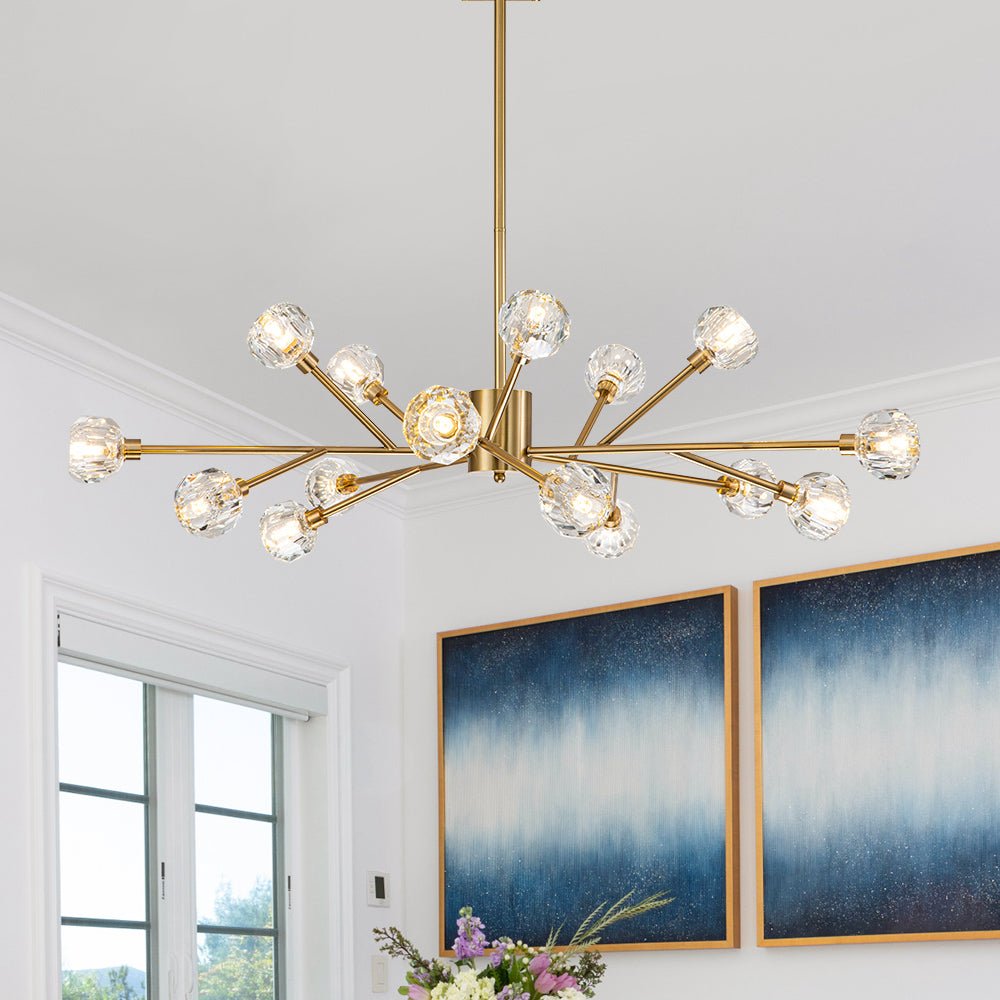 Jarnbruvya Modern Mid-century Sputnik Brass Crystal Chandelier