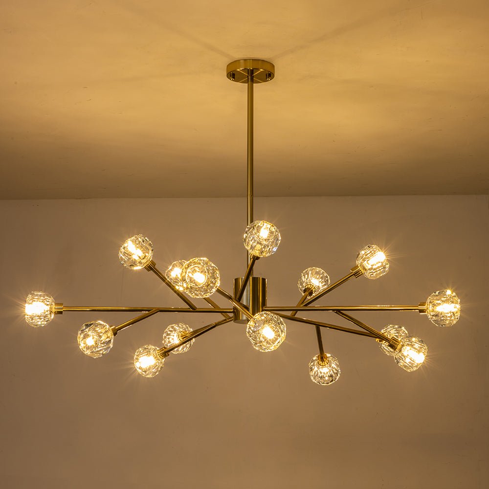Jarnbruvya Modern Mid-century Sputnik Brass Crystal Chandelier