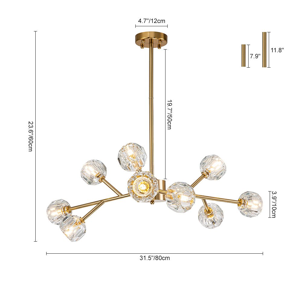 Jarnbruvya Modern Mid-century Sputnik Brass Crystal Chandelier
