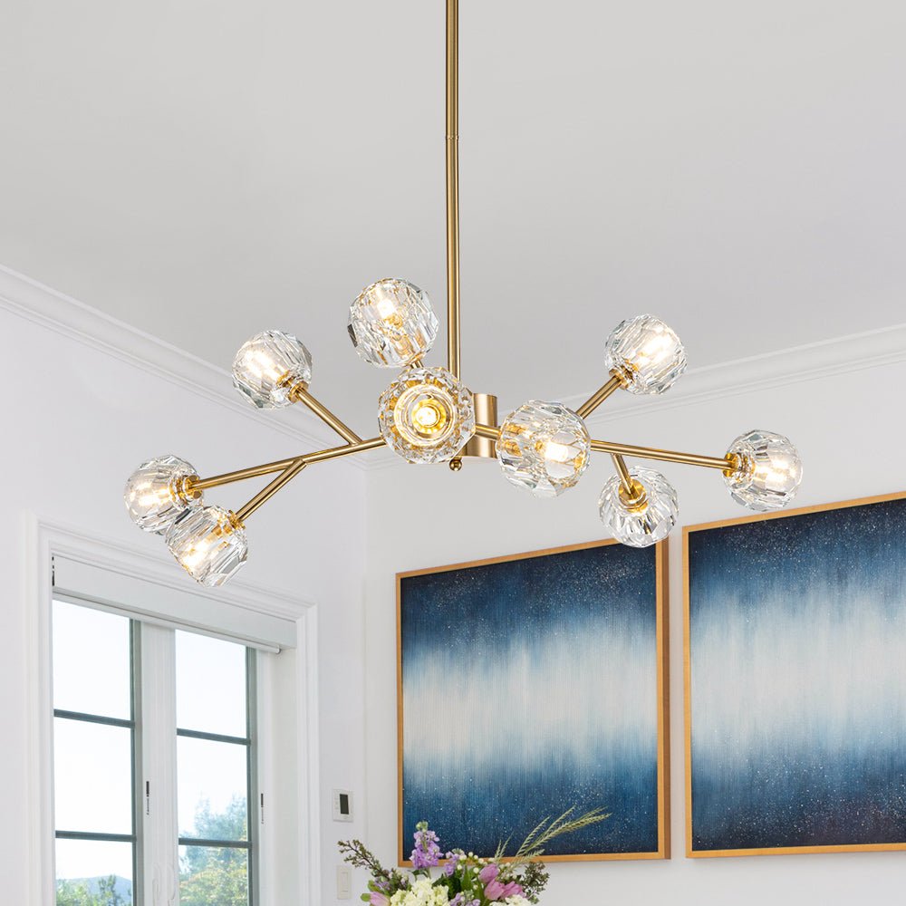 Jarnbruvya Modern Mid-century Sputnik Brass Crystal Chandelier