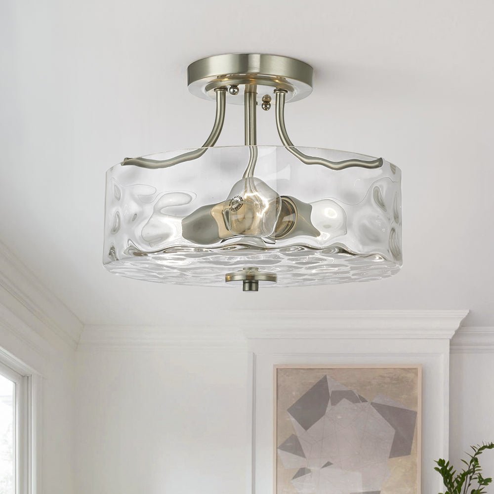 Noreta Modern Nickel Glass Semi Flush Ceiling Light