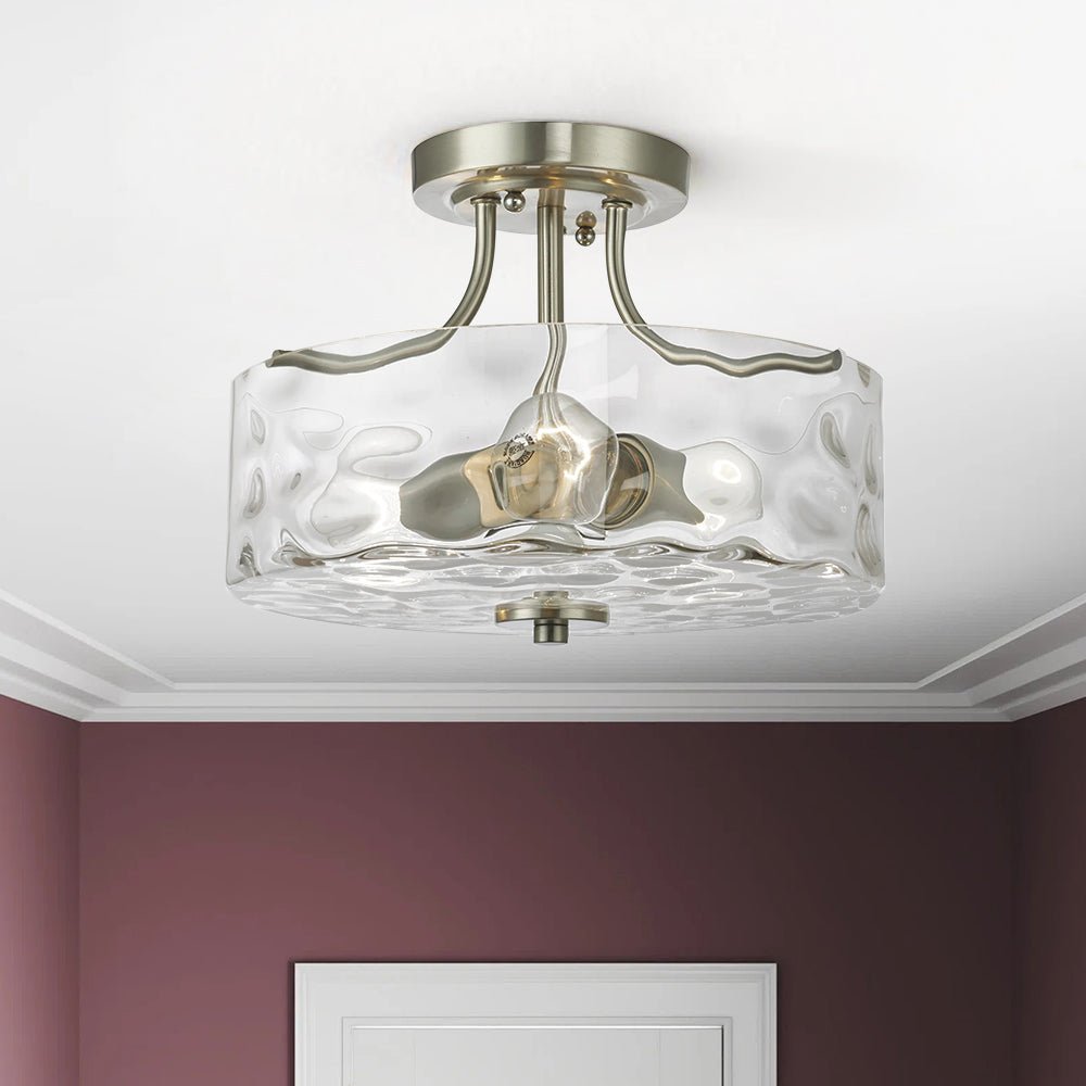 Noreta Modern Nickel Glass Semi Flush Ceiling Light
