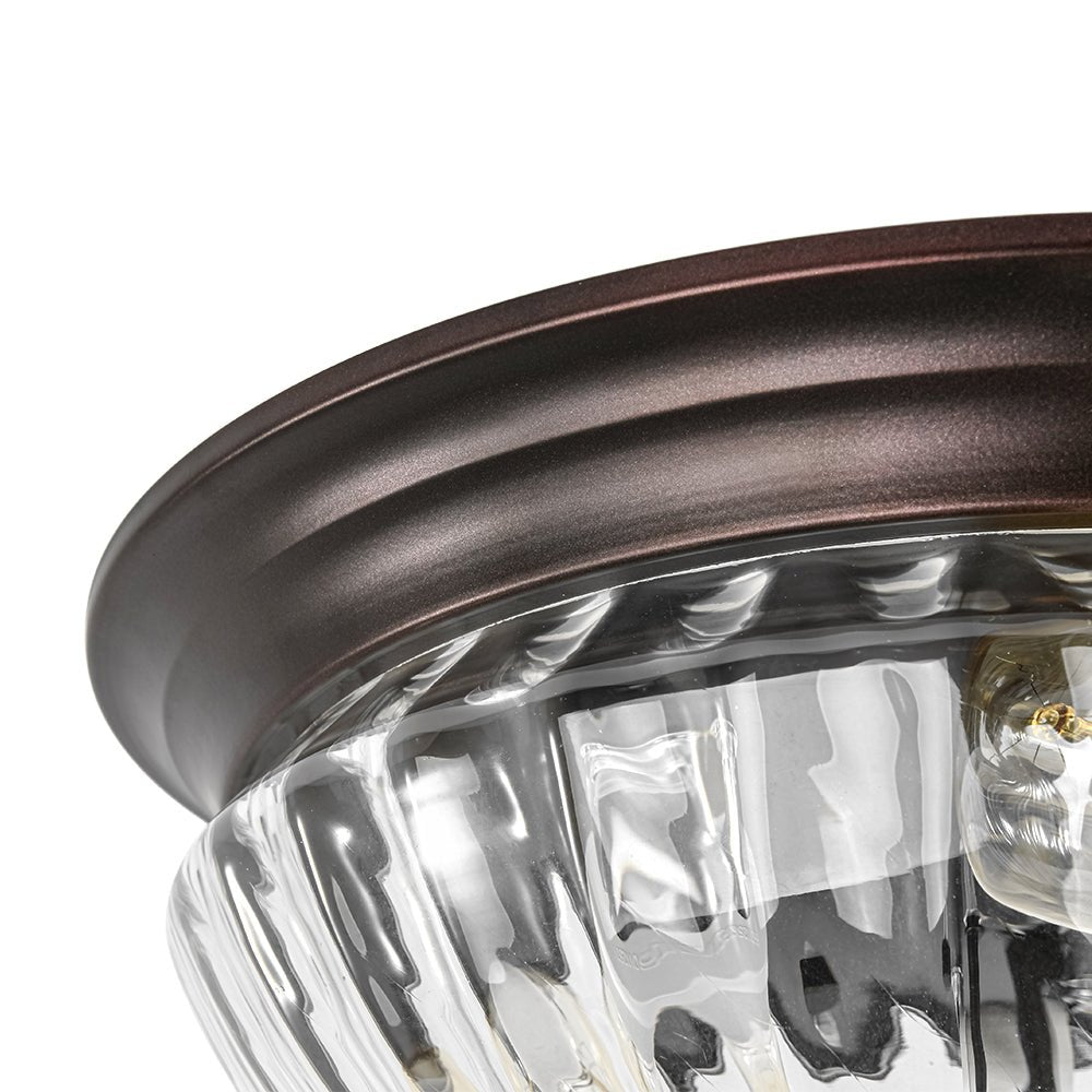 Raudari Oil Rubbed Bronze Fluted Glass Flush Mount Ceiling Light