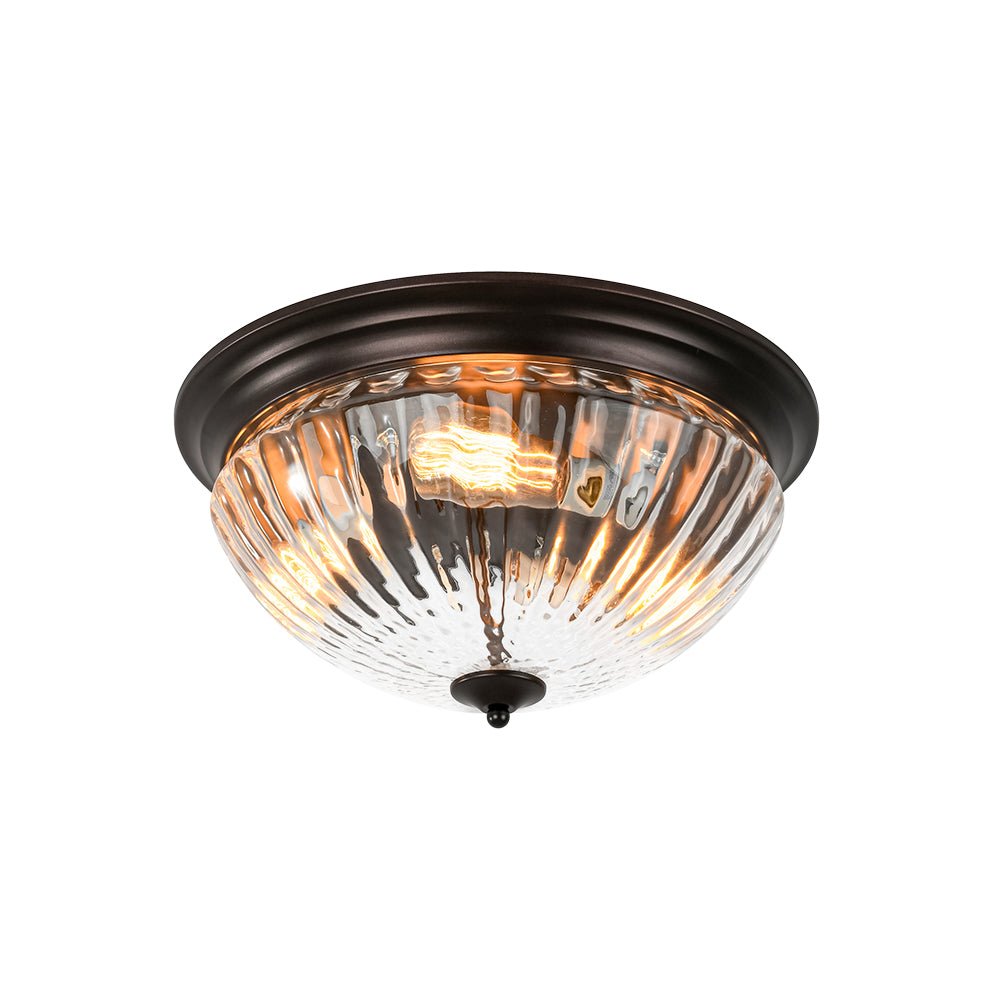 Raudari Oil Rubbed Bronze Fluted Glass Flush Mount Ceiling Light