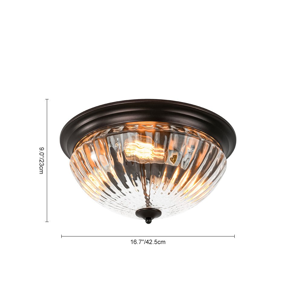 Raudari Oil Rubbed Bronze Fluted Glass Flush Mount Ceiling Light