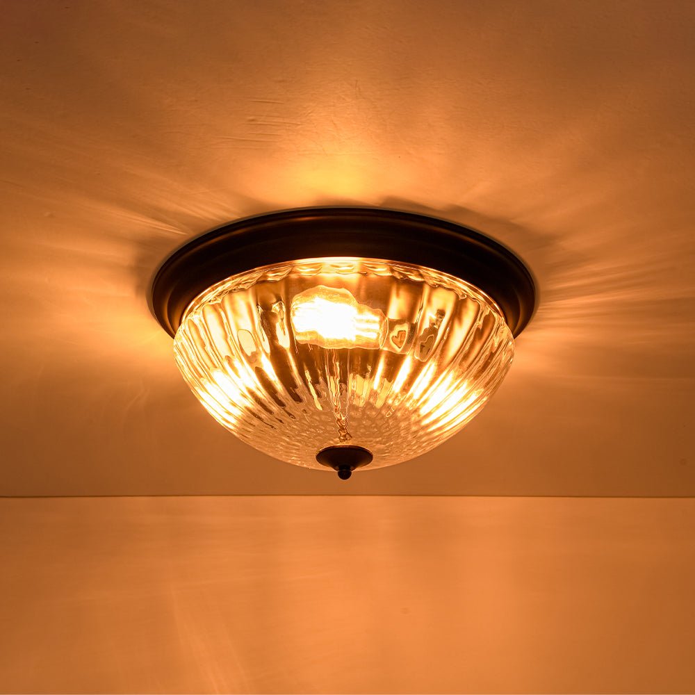Raudari Oil Rubbed Bronze Fluted Glass Flush Mount Ceiling Light