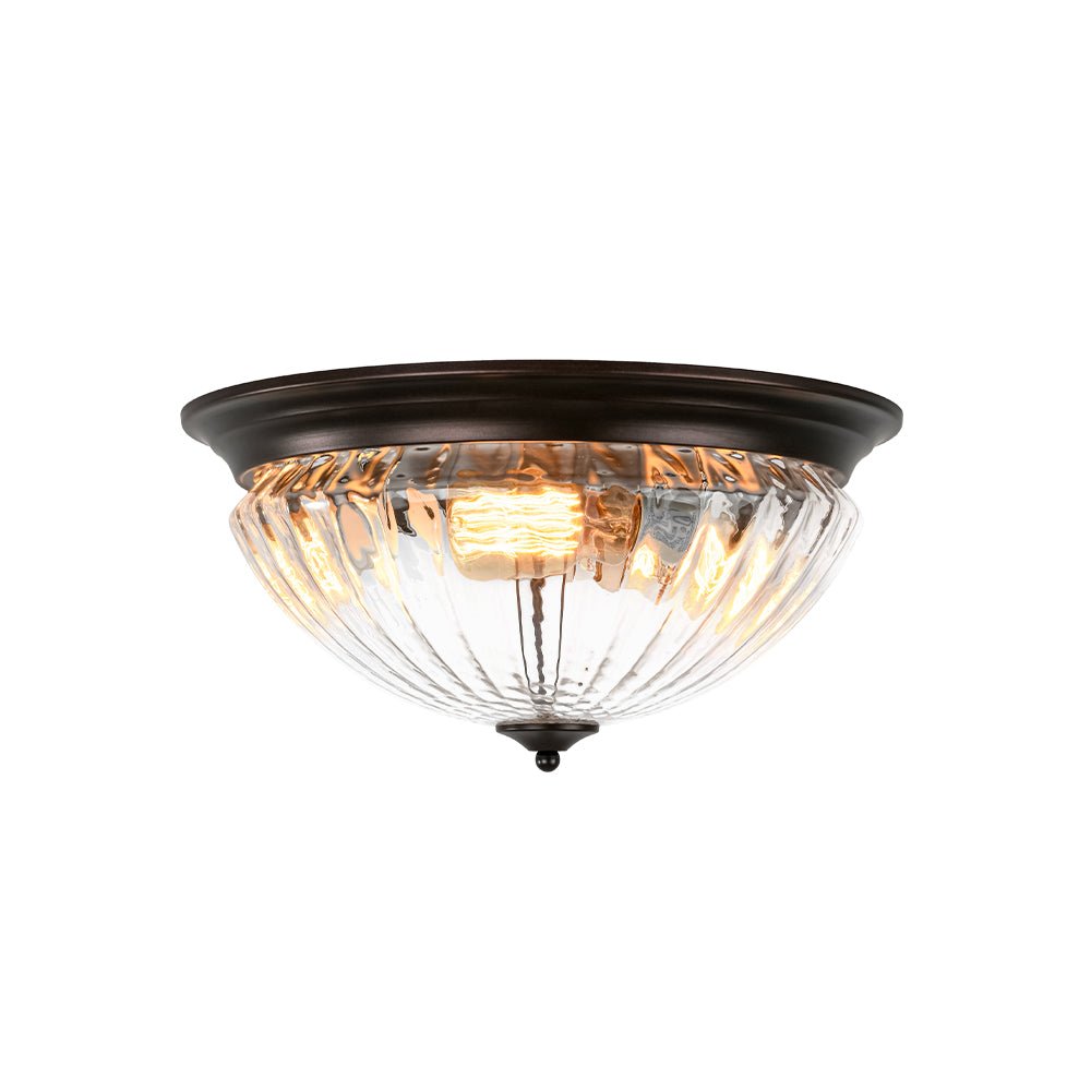 Raudari Oil Rubbed Bronze Fluted Glass Flush Mount Ceiling Light