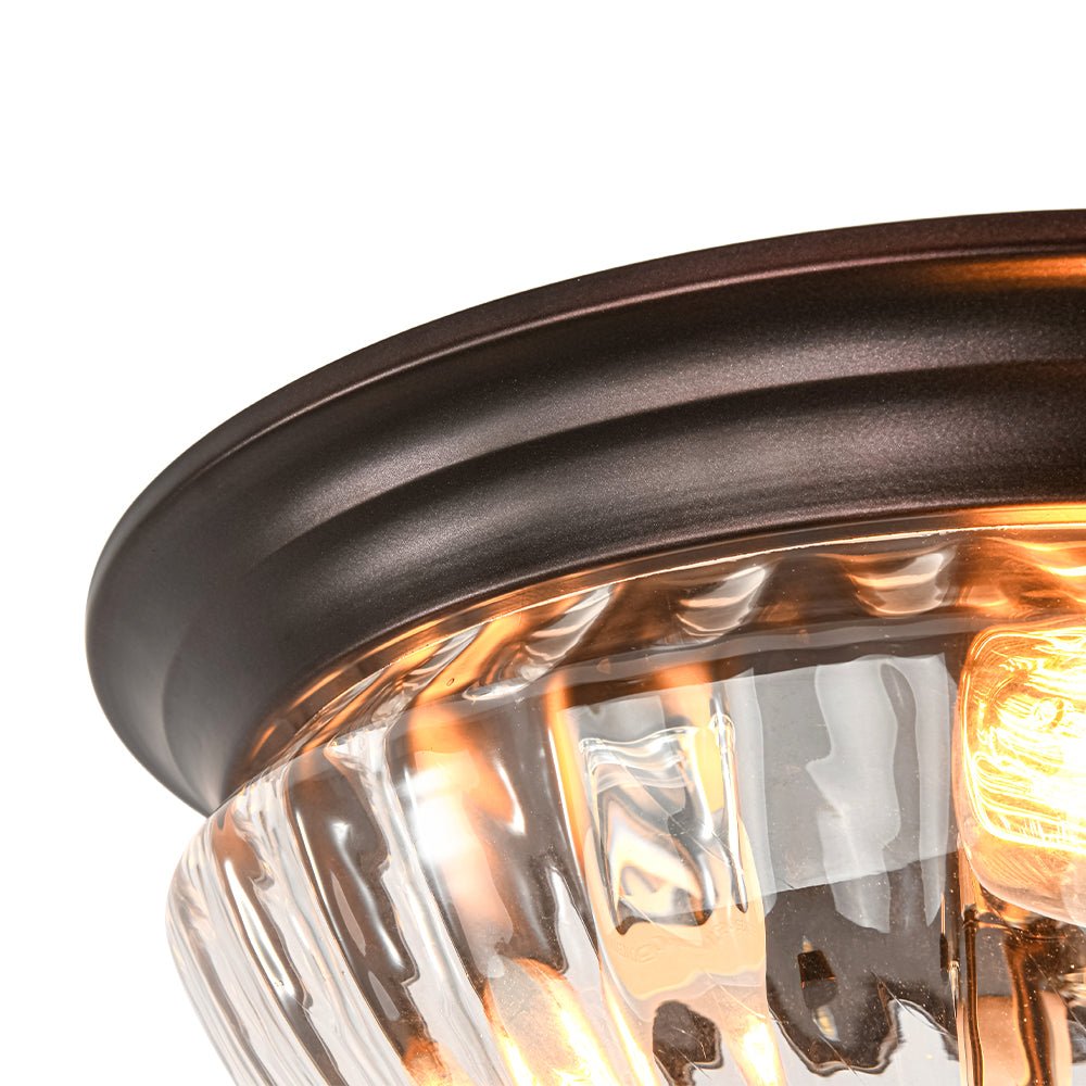 Raudari Oil Rubbed Bronze Fluted Glass Flush Mount Ceiling Light