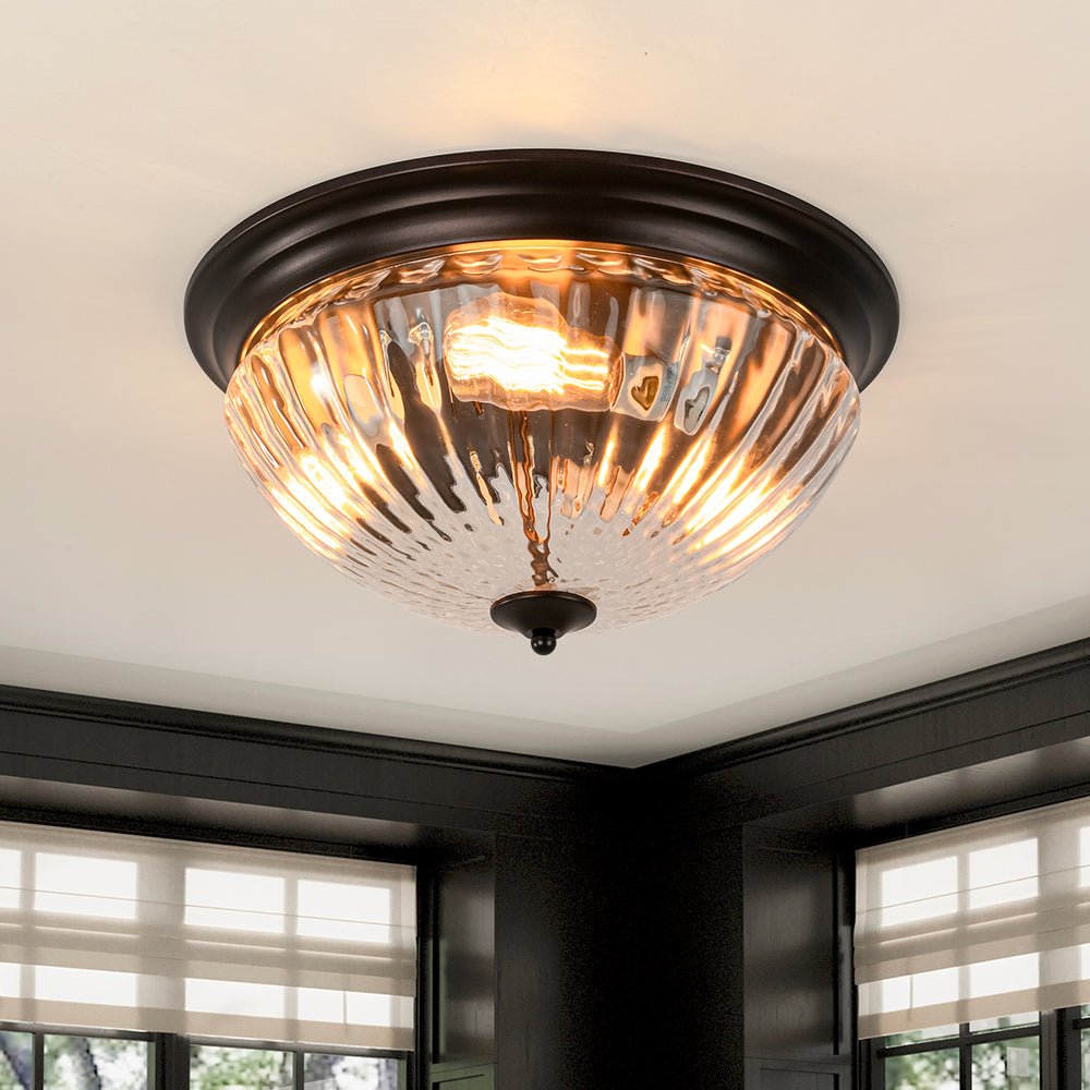 Raudari Oil Rubbed Bronze Fluted Glass Flush Mount Ceiling Light
