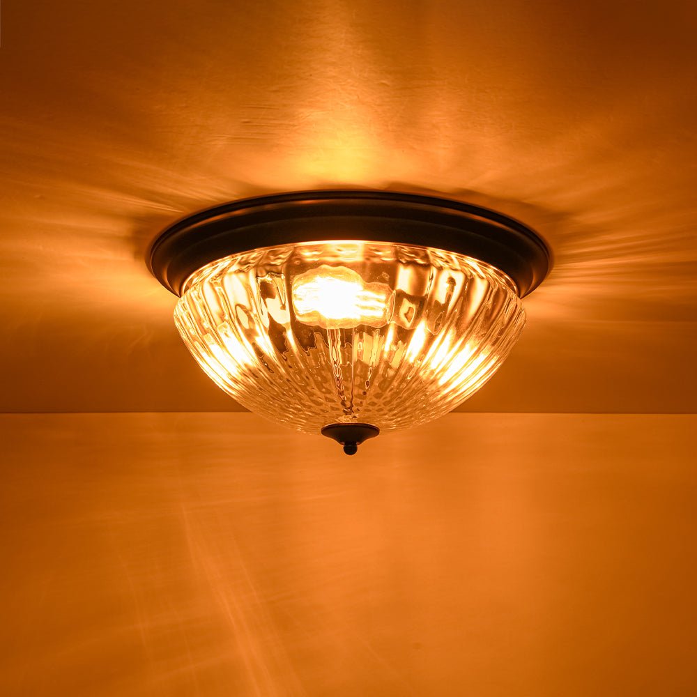 Raudari Oil Rubbed Bronze Fluted Glass Flush Mount Ceiling Light