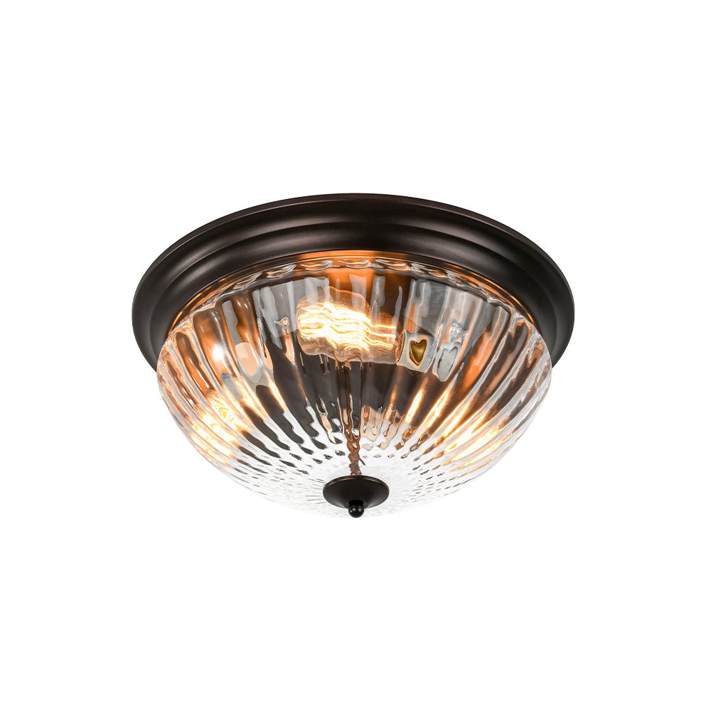 Raudari Oil Rubbed Bronze Fluted Glass Flush Mount Ceiling Light