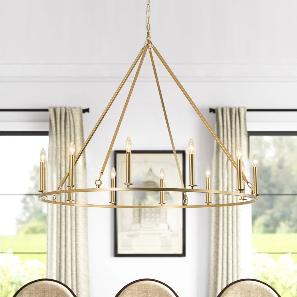 Ljomuvya Oversized Chic Candle Style Wagon Wheel Metal Chandelier