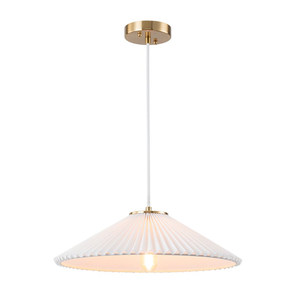 Sifuvyx Oversized Pleated Shallow White Linen Metal Pendant Light