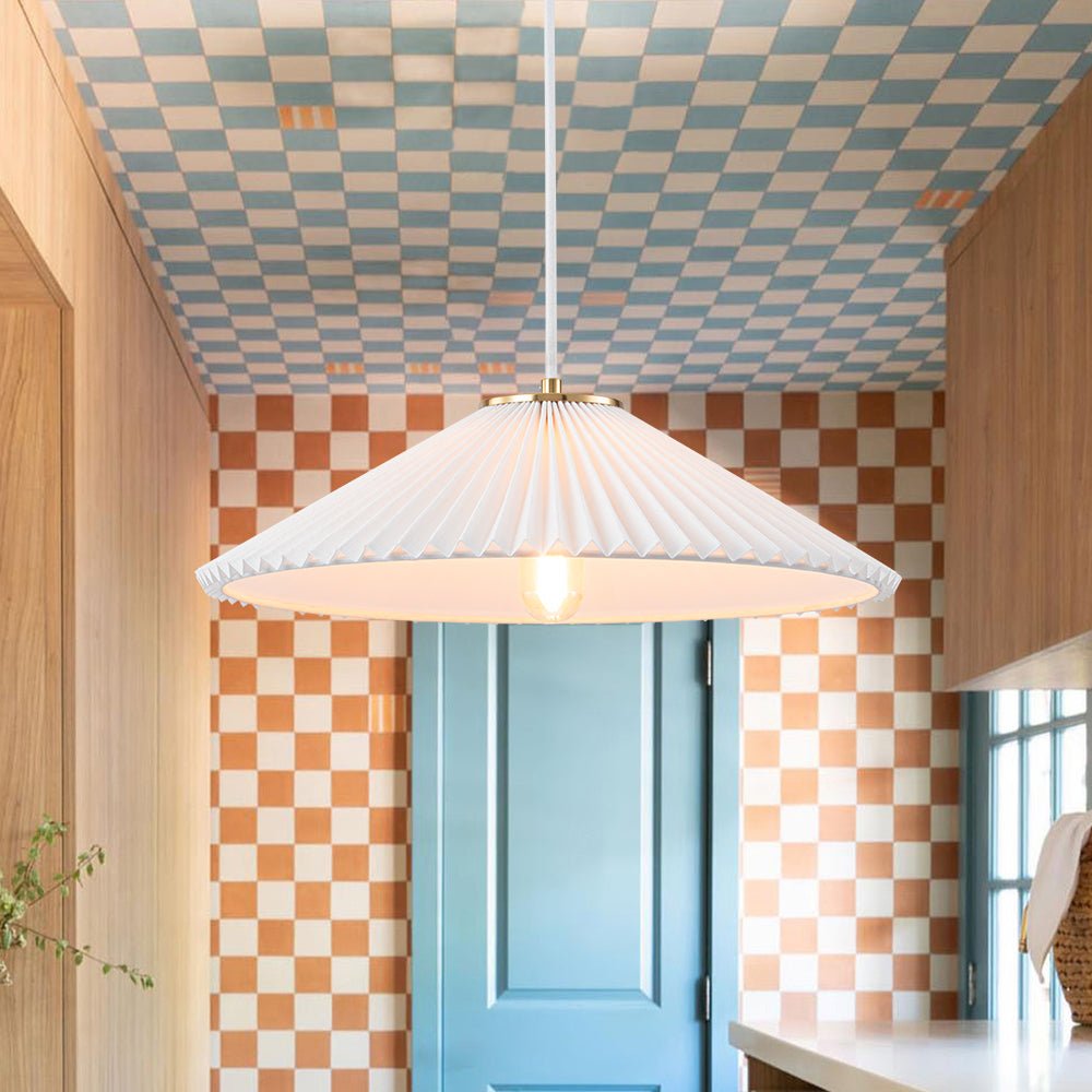 Sifuvyx Oversized Pleated Shallow White Linen Metal Pendant Light