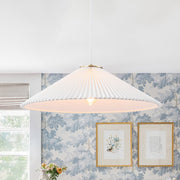 Sifuvyx Oversized Pleated Shallow White Linen Metal Pendant Light