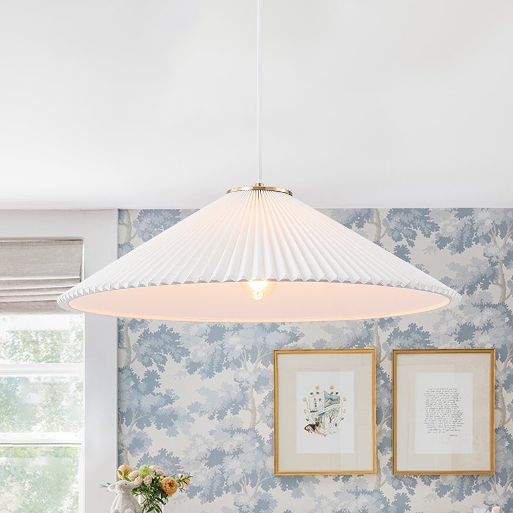 Sifuvyx Oversized Pleated Shallow White Linen Metal Pendant Light