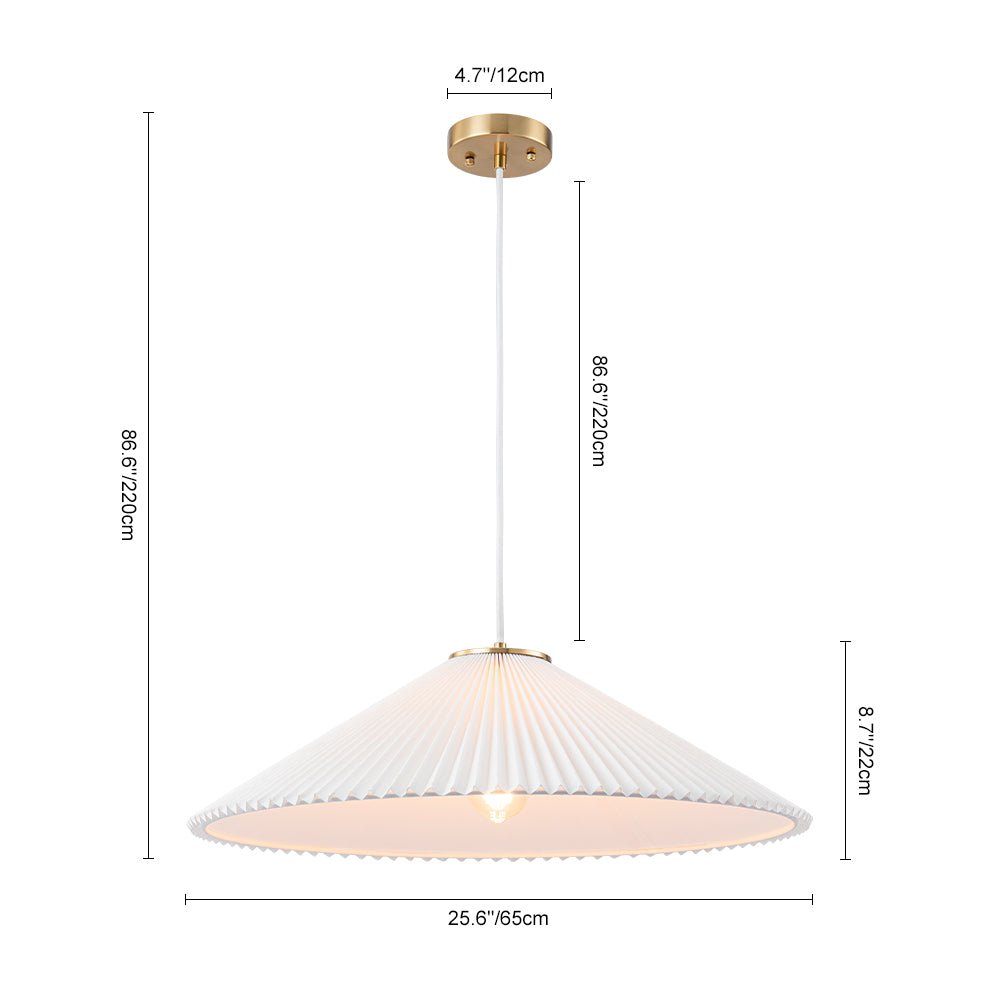 Sifuvyx Oversized Pleated Shallow White Linen Metal Pendant Light