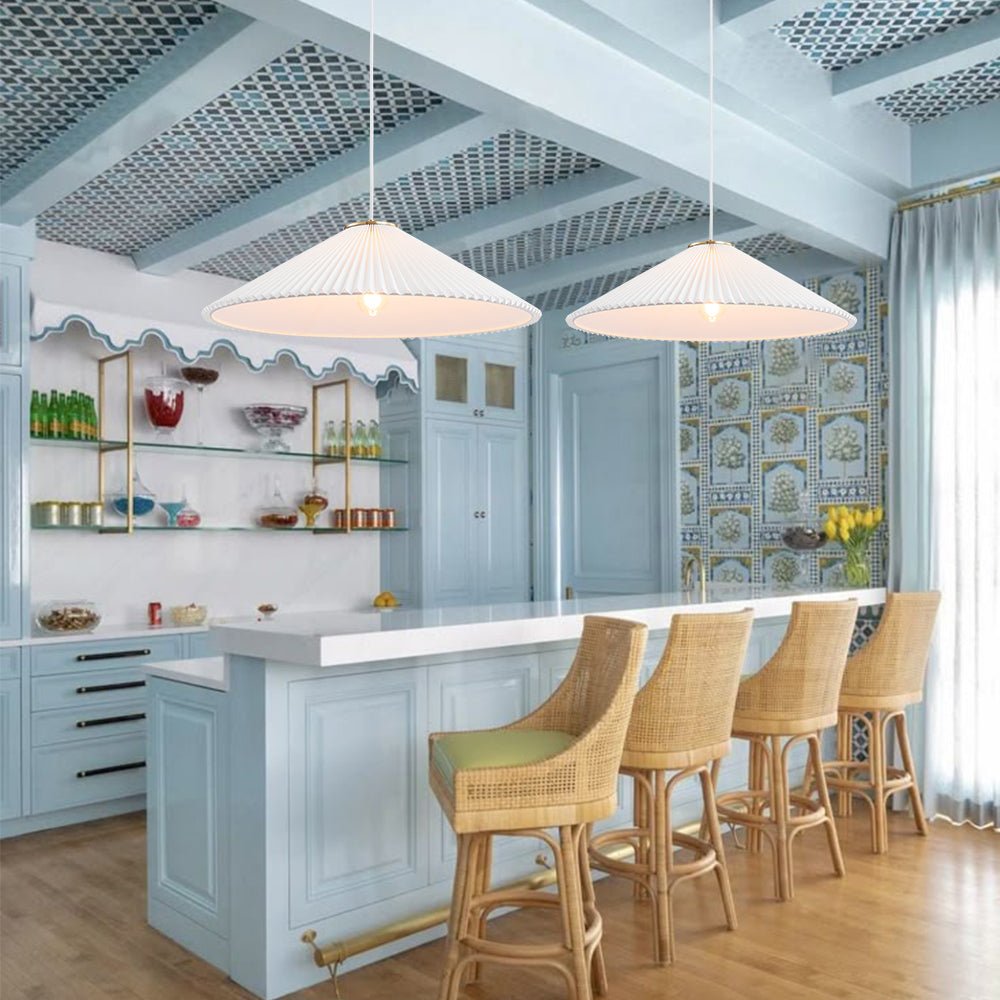 Sifuvyx Oversized Pleated Shallow White Linen Metal Pendant Light