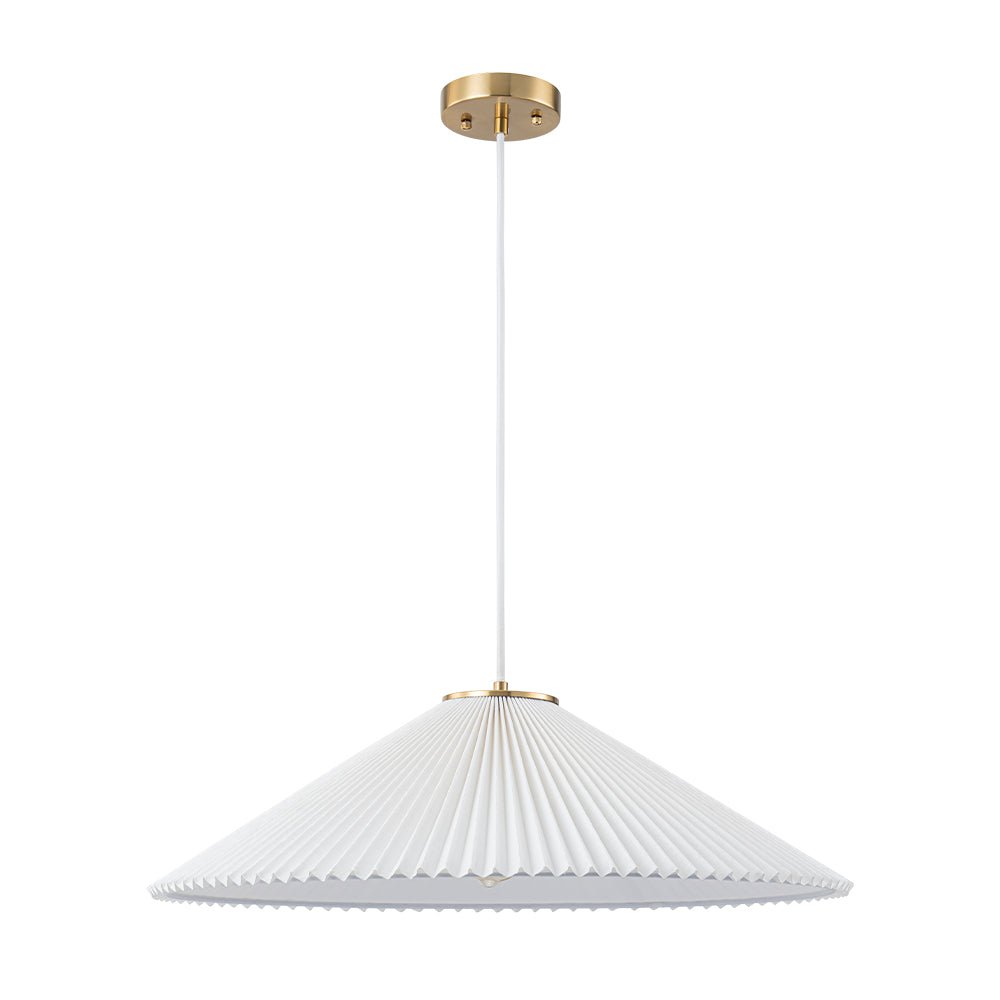 Sifuvyx Oversized Pleated Shallow White Linen Metal Pendant Light