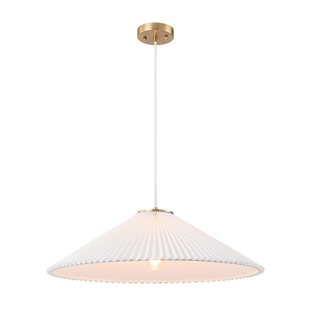 Sifuvyx Oversized Pleated Shallow White Linen Metal Pendant Light