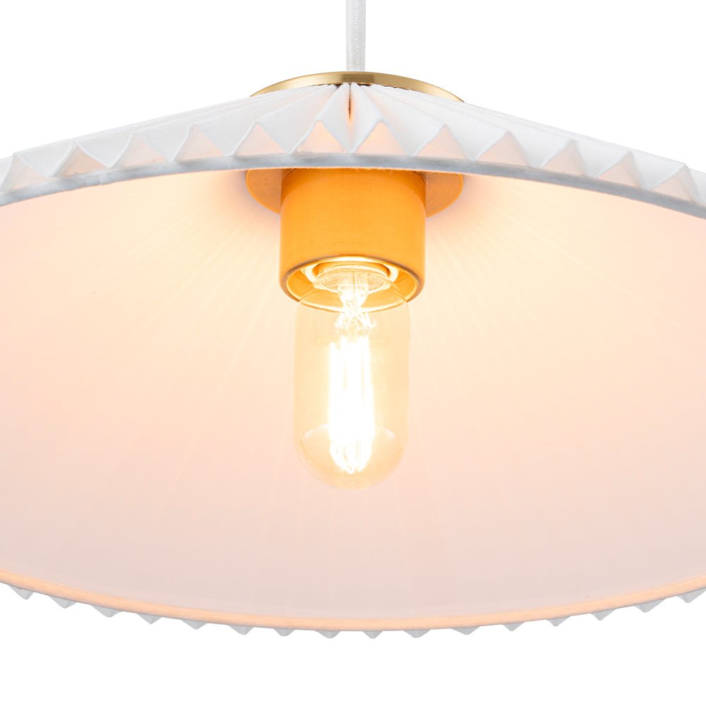Sifuvyx Oversized Pleated Shallow White Linen Metal Pendant Light