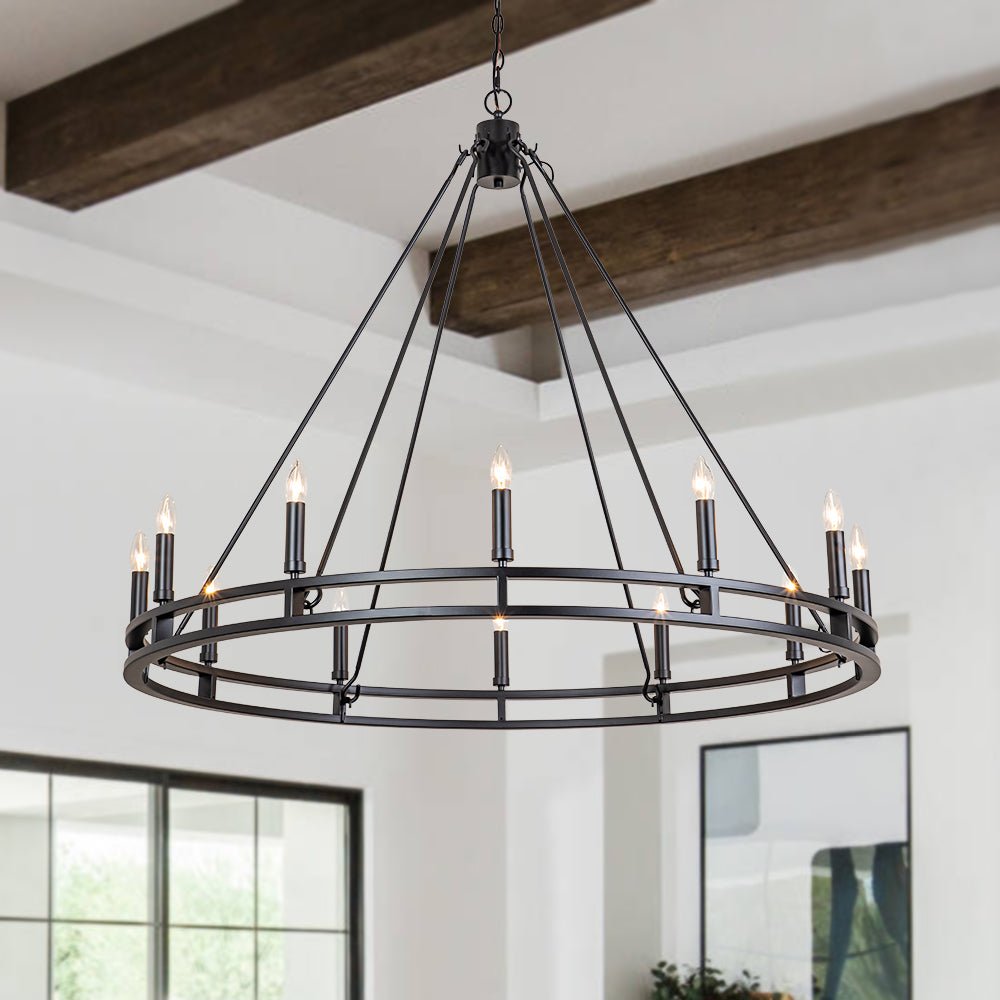 Vatnunix Vintage Black Candle Style Metal Chandelier