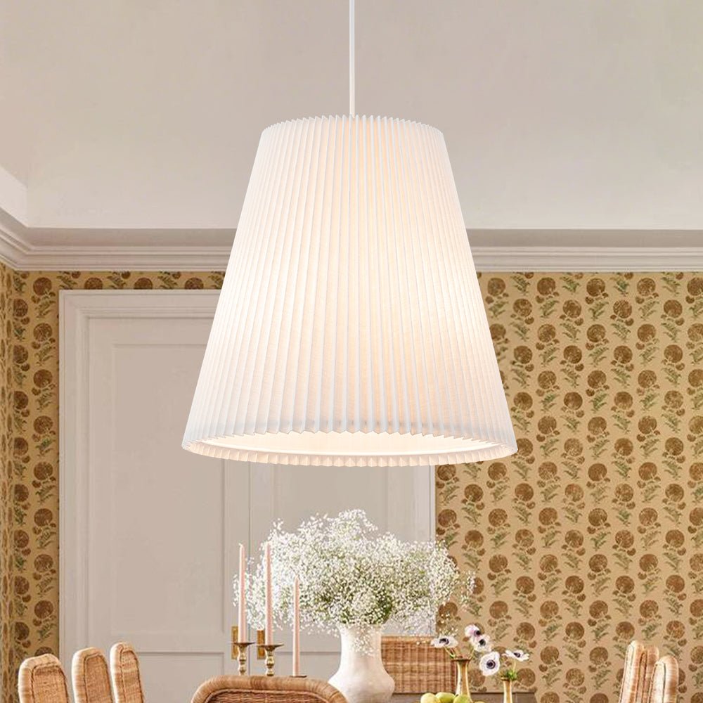 Qvistuvyr Pleated Linen Conical Drum White Metal Pendant Light