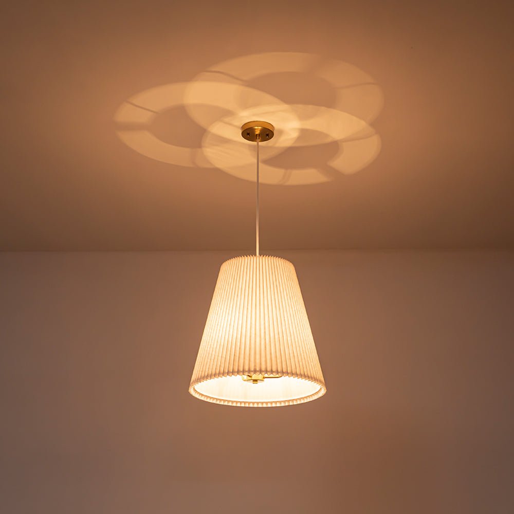 Qvistuvyr Pleated Linen Conical Drum White Metal Pendant Light