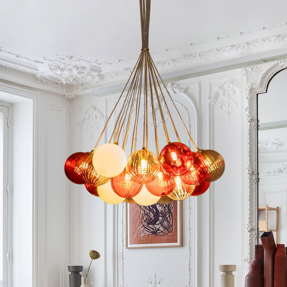 Ostruvyr Pop Art Orange Hue Cluster Globe Glass Chandelier - Lamp Copper