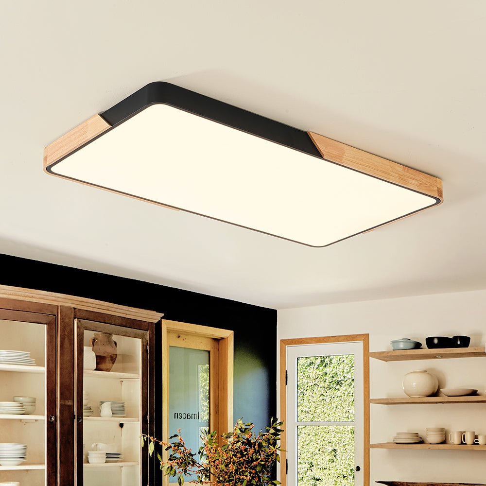 Raudunix Minimalist Rectangle Wood Flush Mount Ceiling Light