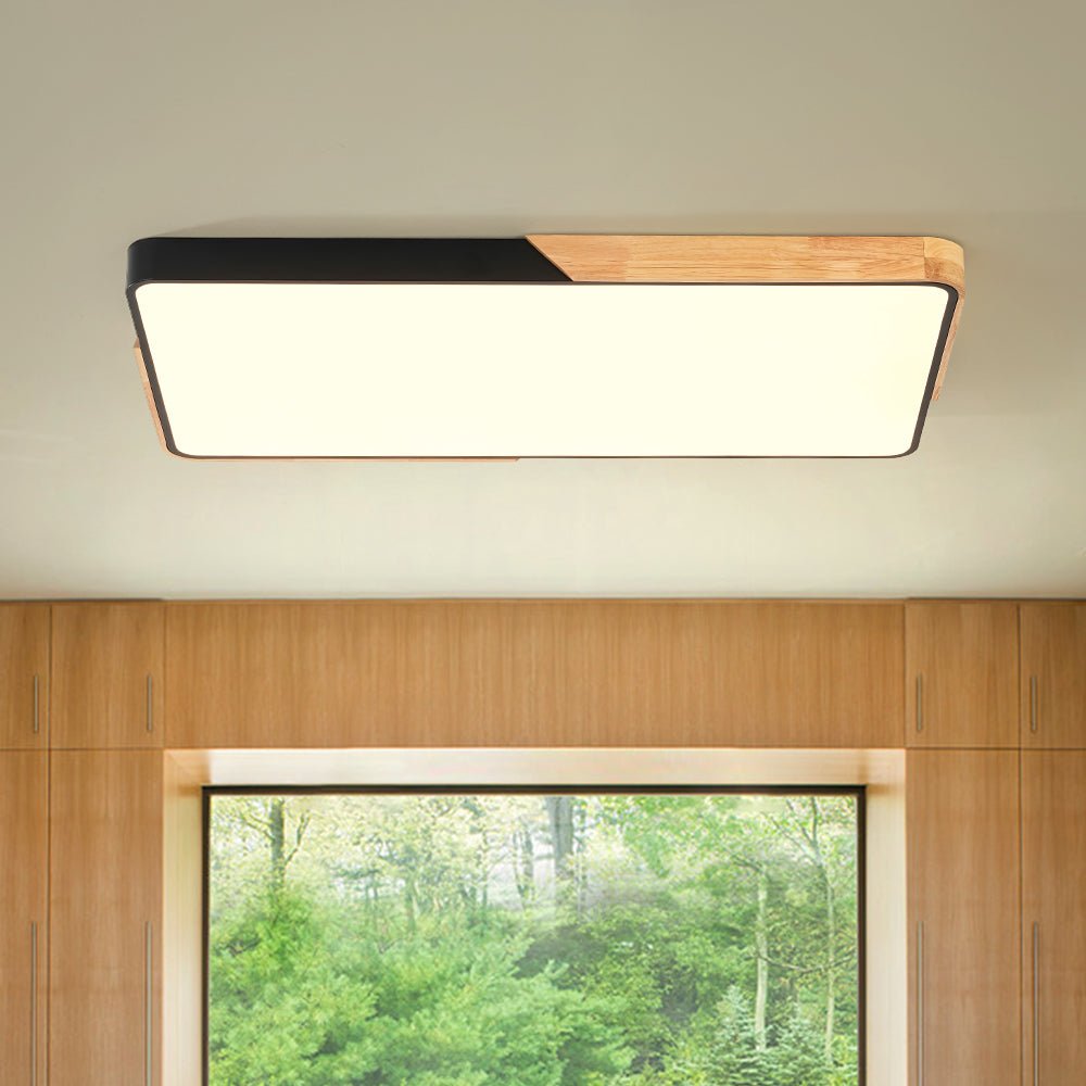 Raudunix Minimalist Rectangle Wood Flush Mount Ceiling Light