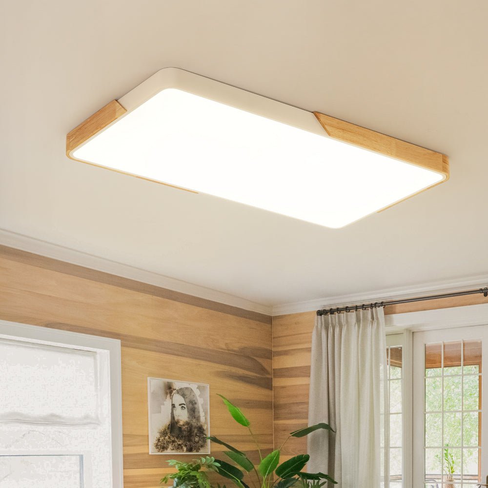 Raudunix Minimalist Rectangle Wood Flush Mount Ceiling Light