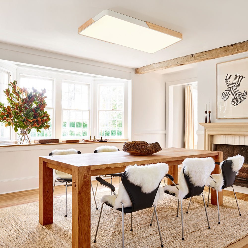 Raudunix Minimalist Rectangle Wood Flush Mount Ceiling Light