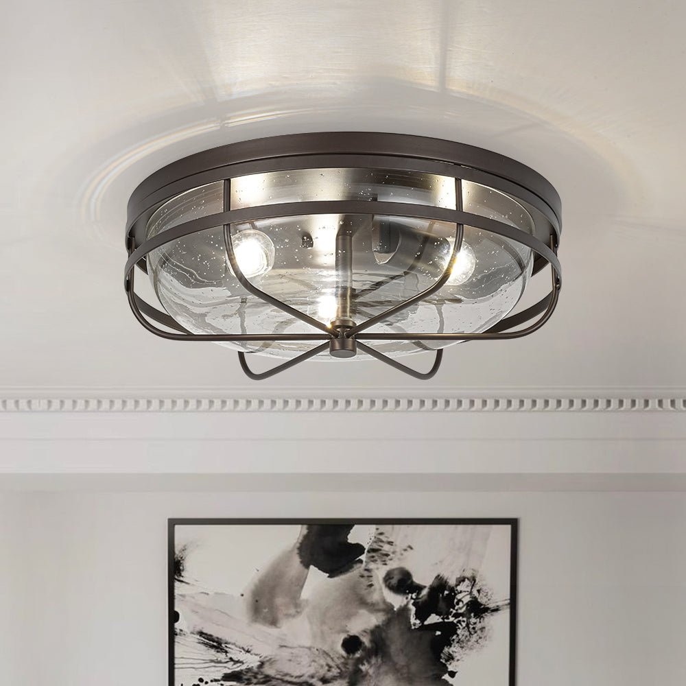 Vatnuvo Retro Round Seeded Glass Flush Mount Light