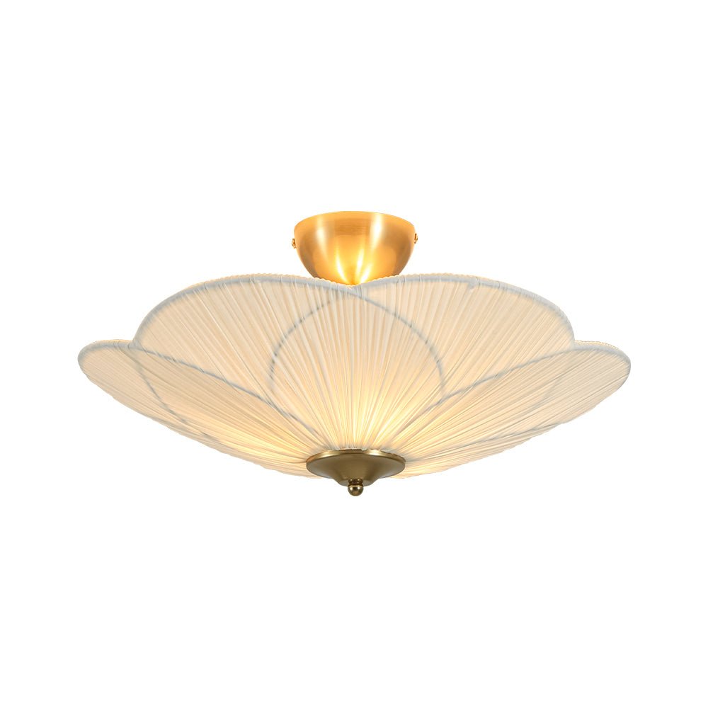 Ornuvux Pleated Flower White Fabric Semi Flush Mount Ceiling Light
