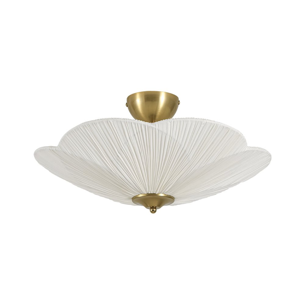 Ornuvux Pleated Flower White Fabric Semi Flush Mount Ceiling Light