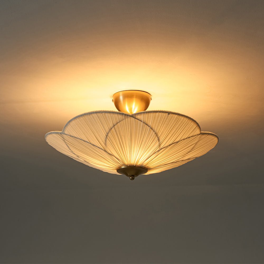 Ornuvux Pleated Flower White Fabric Semi Flush Mount Ceiling Light