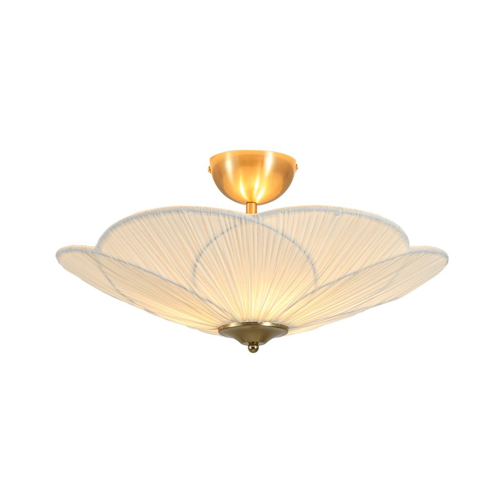 Ornuvux Pleated Flower White Fabric Semi Flush Mount Ceiling Light