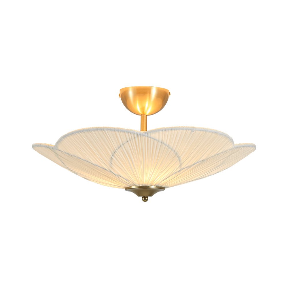 Ornuvux Pleated Flower White Fabric Semi Flush Mount Ceiling Light