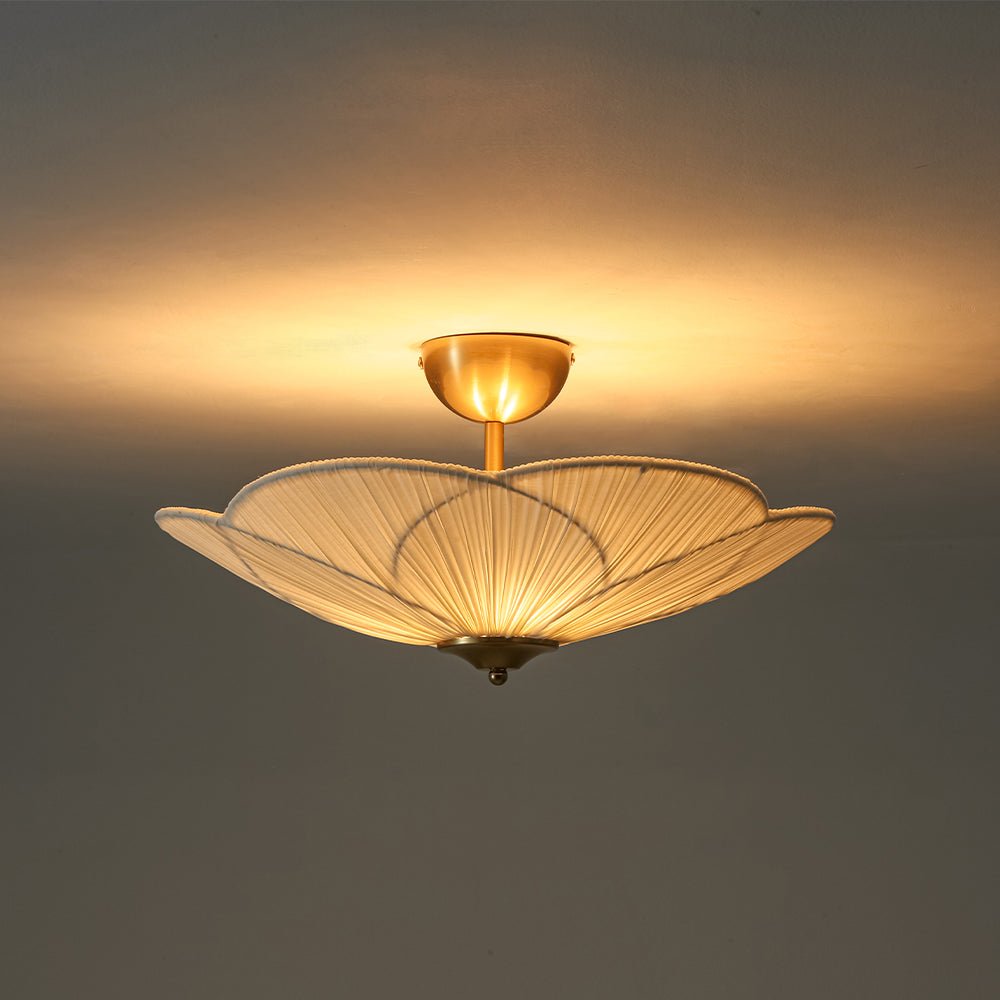 Ornuvux Pleated Flower White Fabric Semi Flush Mount Ceiling Light