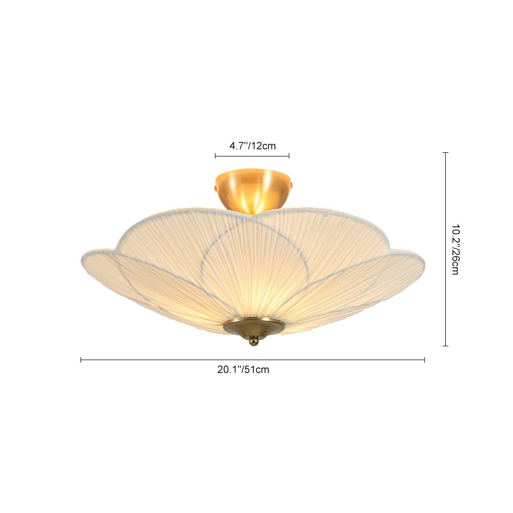 Ornuvux Pleated Flower White Fabric Semi Flush Mount Ceiling Light