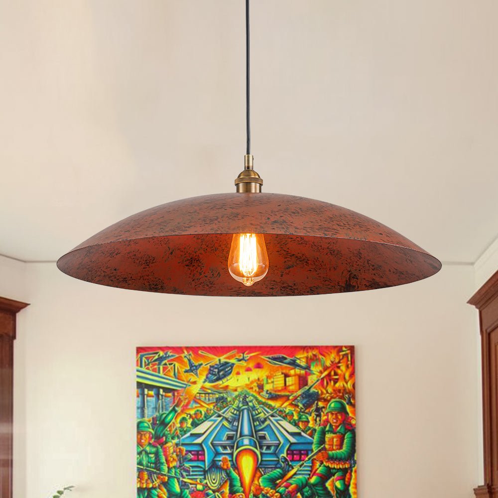 Rauduvox Rustic Brown Oversized Flat Metal Pendant Light