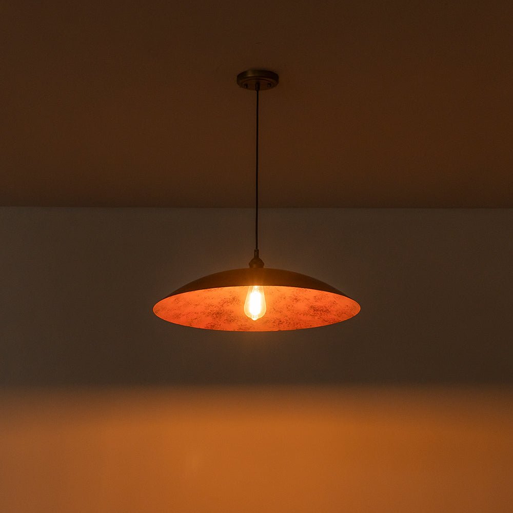Rauduvox Rustic Brown Oversized Flat Metal Pendant Light
