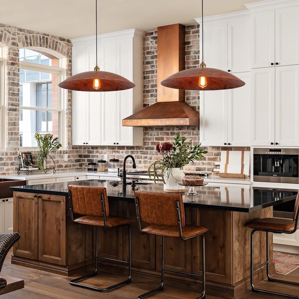Rauduvox Rustic Brown Oversized Flat Metal Pendant Light
