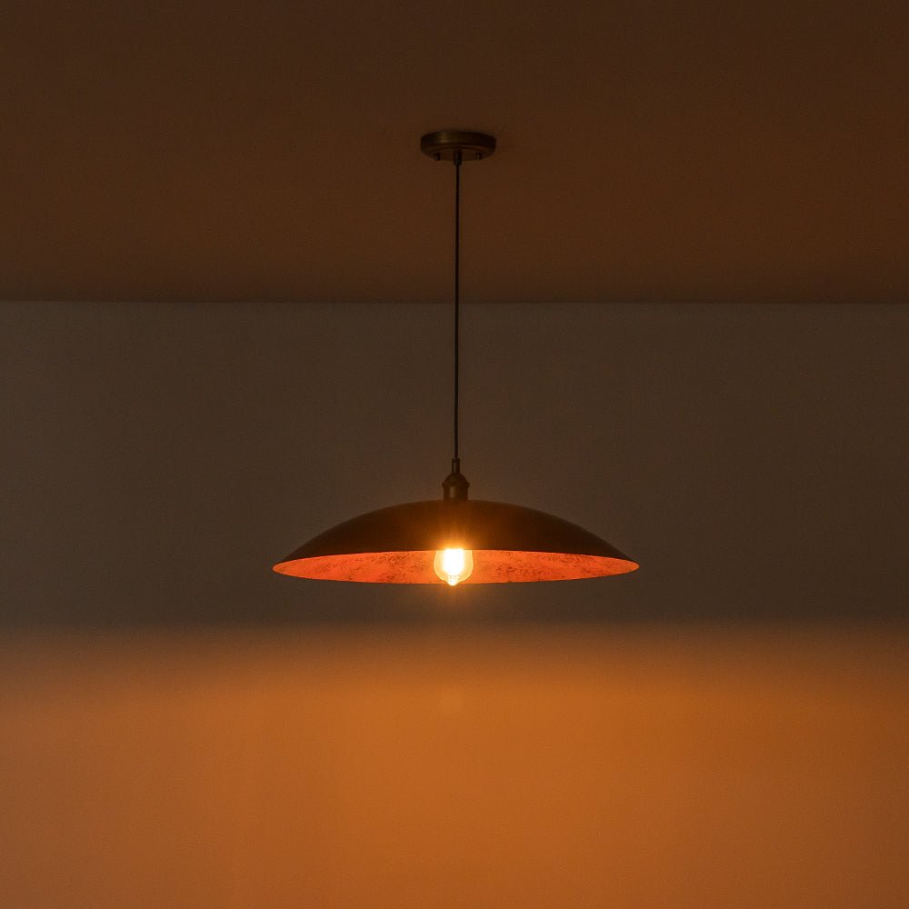 Rauduvox Rustic Brown Oversized Flat Metal Pendant Light