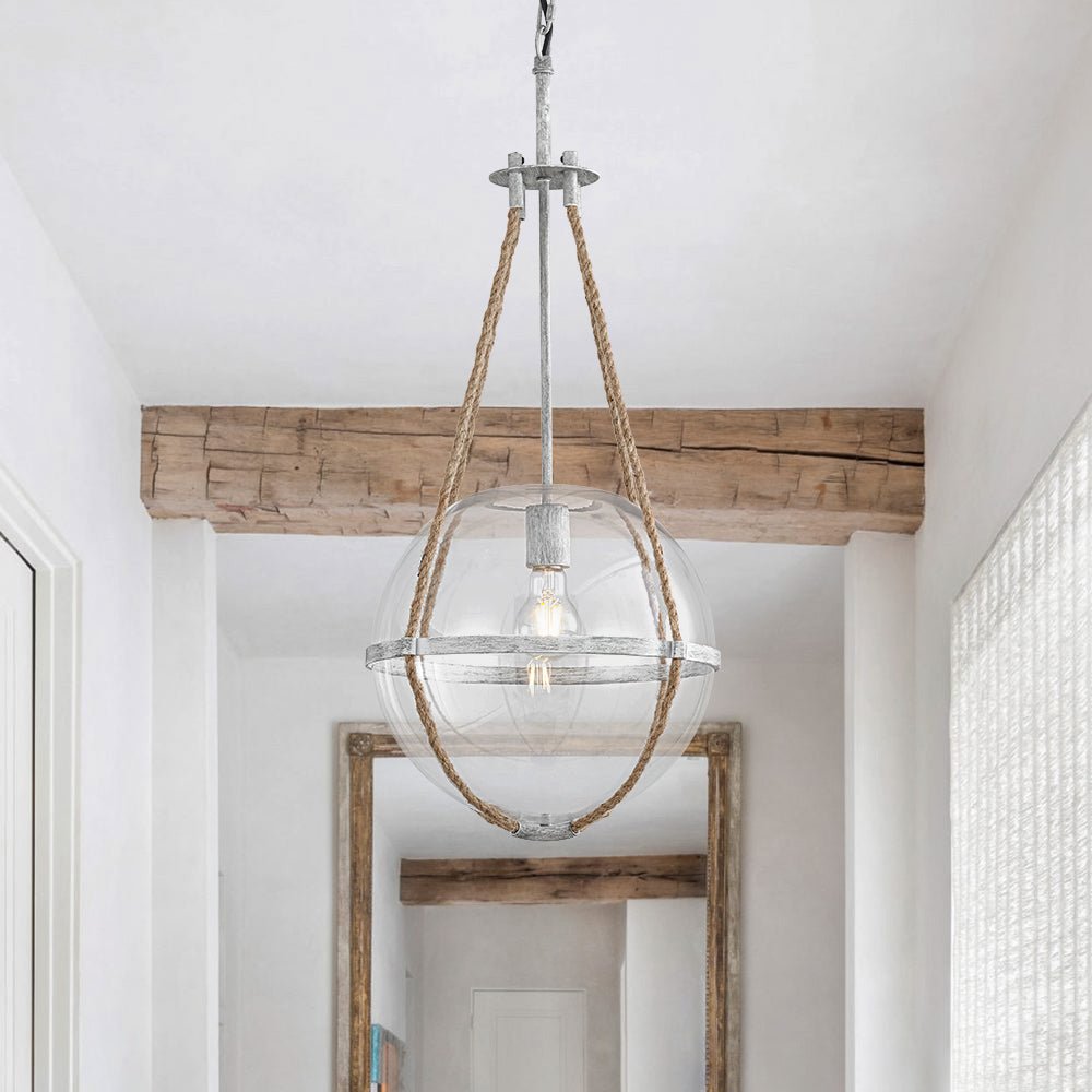 Yrvuvyr Rustic Hemp Rope Distressed White Glass Pendant Light