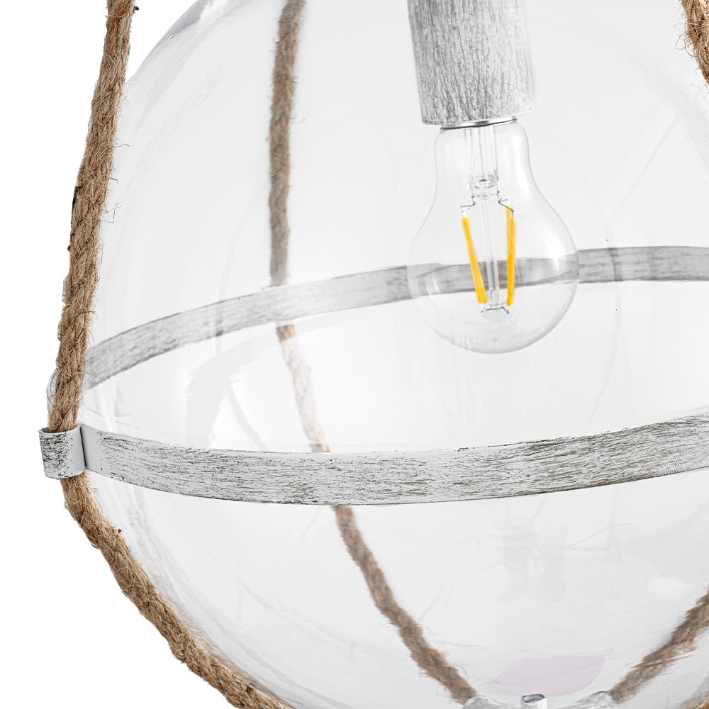 Yrvuvyr Rustic Hemp Rope Distressed White Glass Pendant Light
