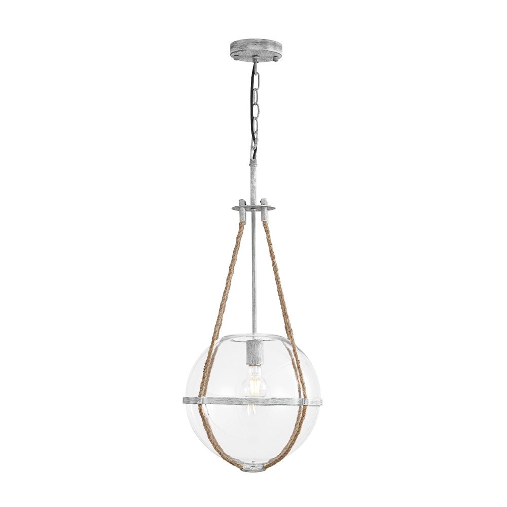 Yrvuvyr Rustic Hemp Rope Distressed White Glass Pendant Light