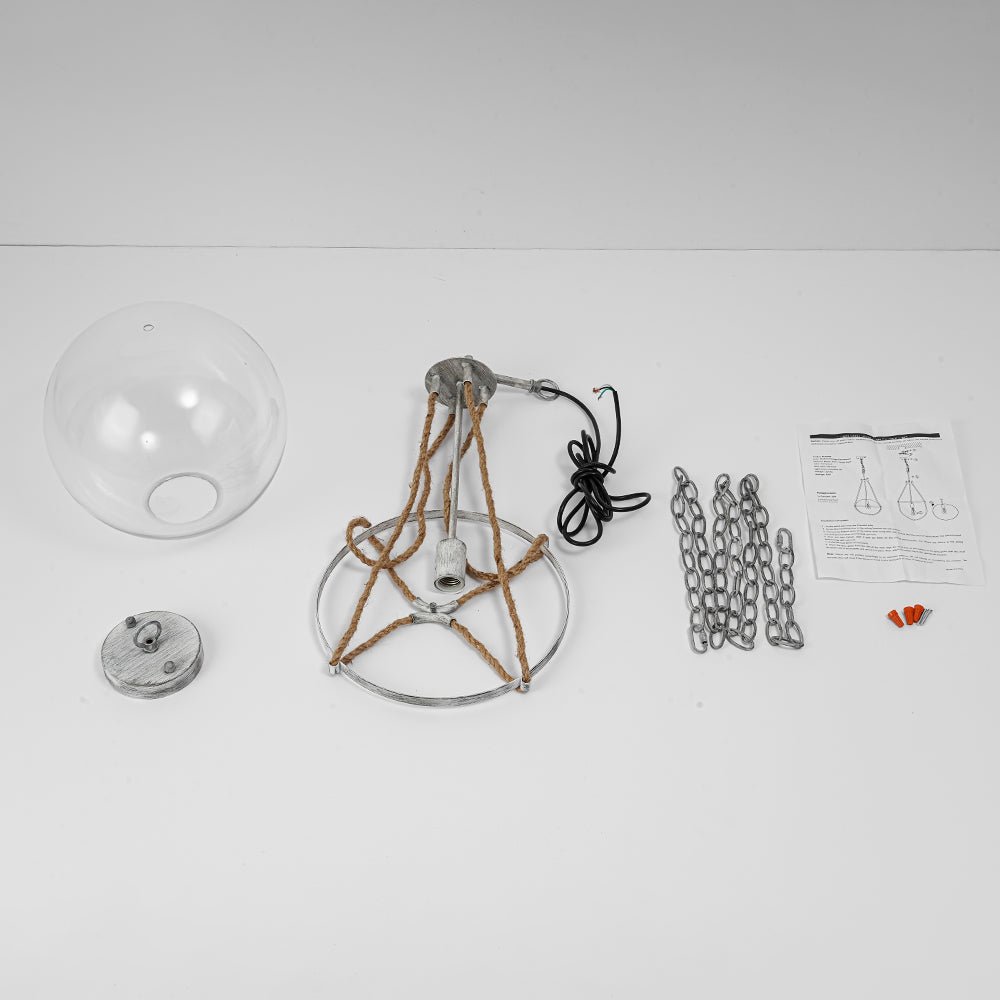 Yrvuvyr Rustic Hemp Rope Distressed White Glass Pendant Light