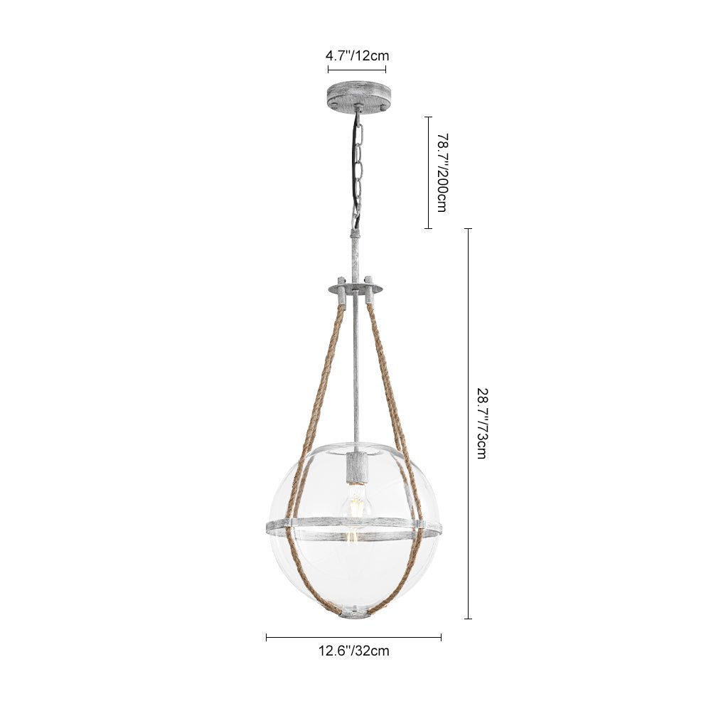 Yrvuvyr Rustic Hemp Rope Distressed White Glass Pendant Light